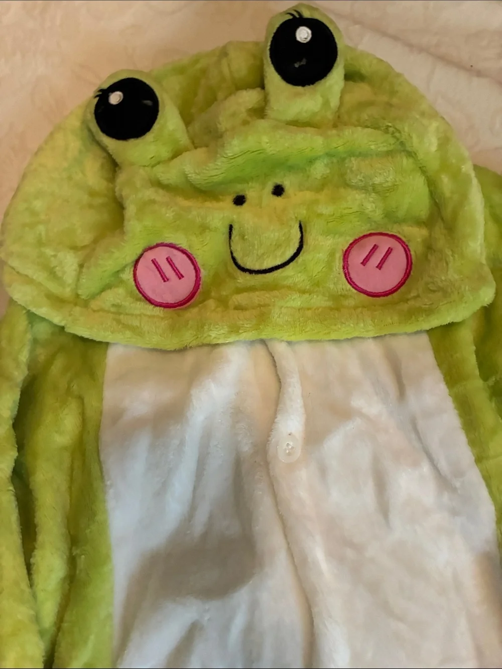 Plush Frog Onesie Romper in Bright Green with White Belly